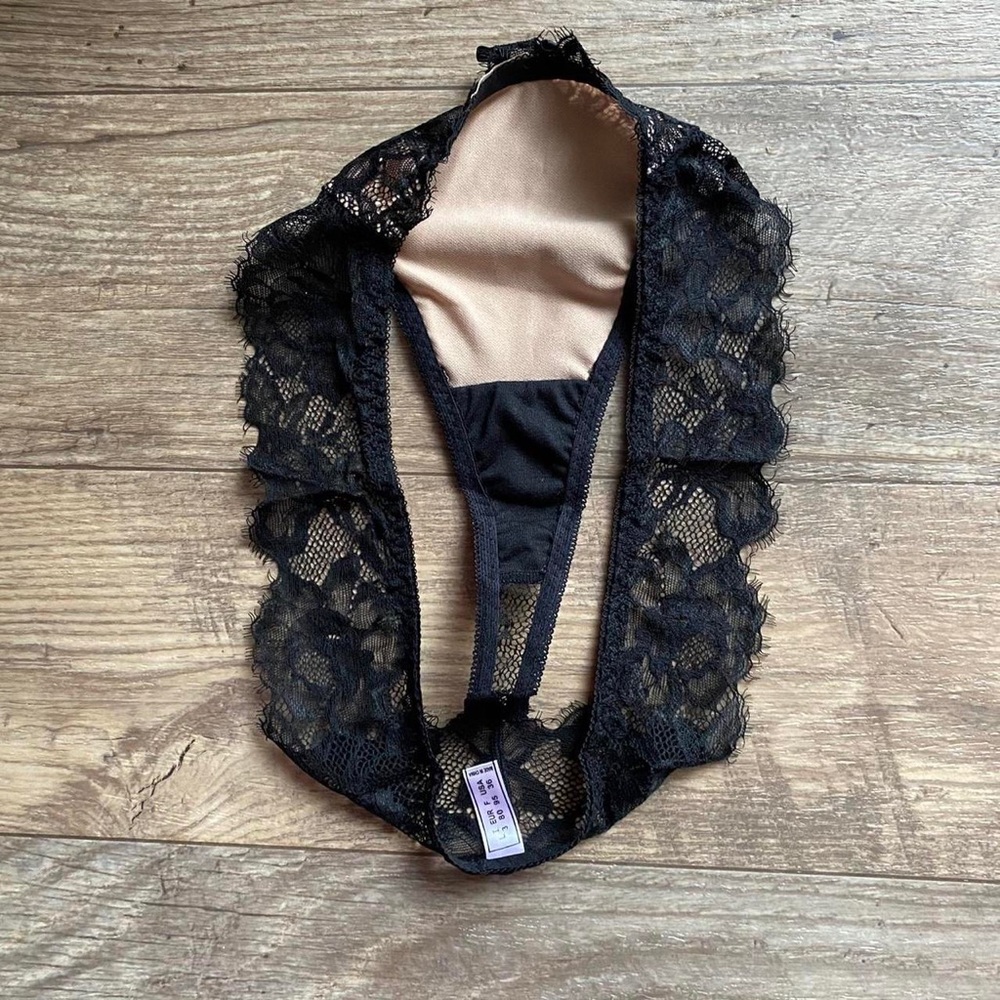 NWOT black beige tan lace thong - Picture 3 of 4